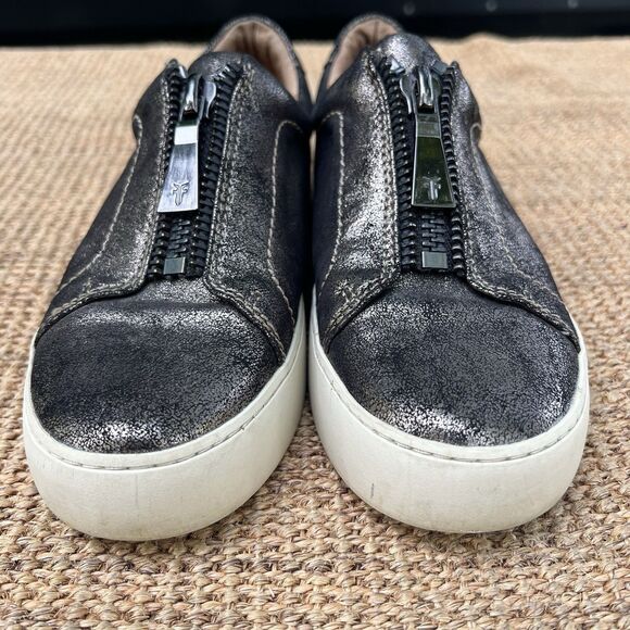 Frye Lena Zip Up Metallic Leather Zip Sneakers - Picture 2 of 9